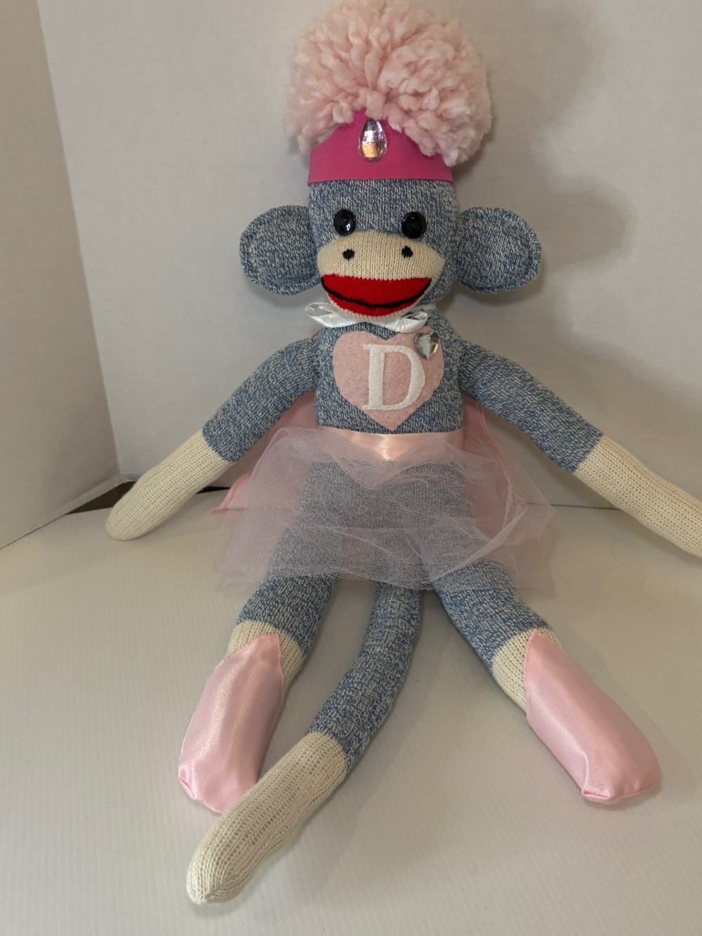 Vintage Handmade Sock Monkey Girl Doll Ballerina/Super Hero Cape Folk Art